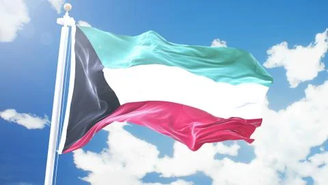 Flag of Kuwait waving against time-lapse clouds background. Illustrazione stock