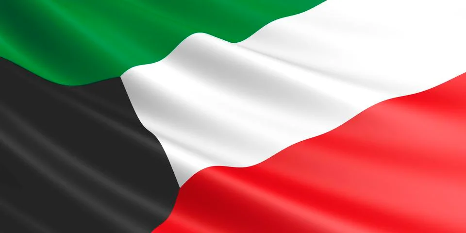 Flag of Kuwait waving in the wind. Stock Illustration
