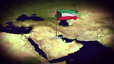 The Flag of Kuwait on the World Map, Kuwait map with flag 3d animation Stock Footage 306600412
