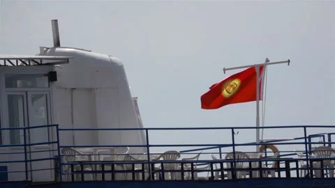 Flag of Kyrgyzstan on the deck of the ship 스톡 동영상 146627296