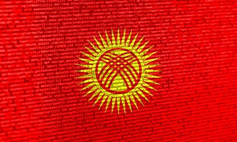 Flag of Kyrgyzstan over digital code. Concept of cybersecurity, innovation,.. Illustration