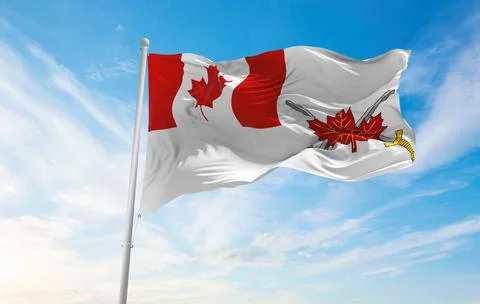 Flag of Land Force Command 1998 2013 , Canada at cloudy sky background on sun Stock Illustration