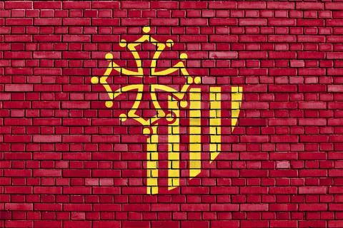 Flag of Languedoc Roussillon painted on brick wall Stock Illustration