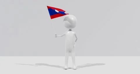 Flag of Laos. 3D Character holding and waving flag 4K UHD 60FPS Stock Footage 226378876