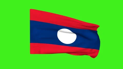 Flag of Laos on a green background. 3D animation. Stock Footage 301217889