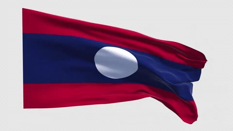 Flag of LAOS horizontal national waving in the wind on transparent backgroun Stock Footage 335829598