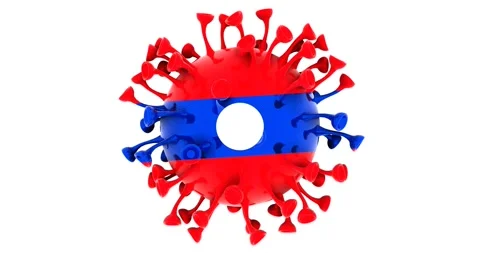 Flag of Laos on Seamless looping 3D animation of the covid-19 Corona Virus Stock Footage 166463116