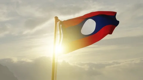 Flag of Laos Waving, Realistic Animation, 4K UHD 60 FPS Slow-Motion Stock Footage 128898084