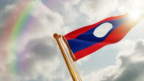 Flag of Laos Waving, Realistic Animation, 4K UHD 60 FPS Slow-Motion Stock Footage 134495361