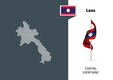 Flag of Laos on white background. Dotted map of Laos Stockillustratie
