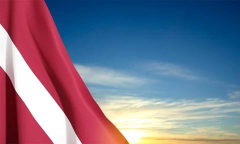 Flag of Latvia on beatiful sky Stock Illustration