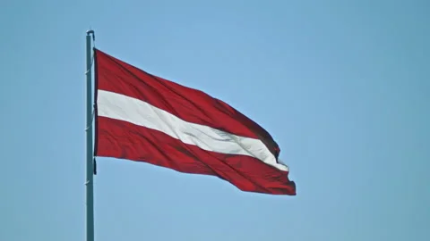 Flag Latvia Develops Wind Against Blue Sky Isolated 스톡 동영상 209256633