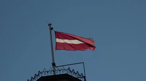 Flag Of Latvia On The Top Of The Tower HD Stock Footage 68604727