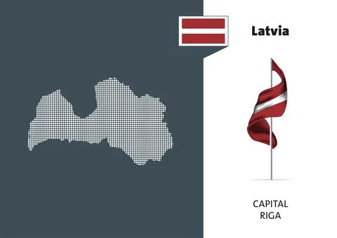 Flag of Latvia on white background. Dotted map of Latvia Stock Illustration