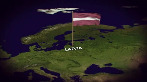 The Flag of Latvia on the World Map, Latvia map with flag 3d animation Stock Footage 306603729