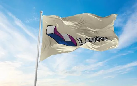 Flag of Laval, Quebec , Canada at cloudy sky background on sunset, panoramic  Stock Illustration