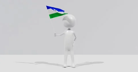 Flag of Lesotho. 3D Character holding and waving flag 4K UHD 60FPS Stock Footage 226379094