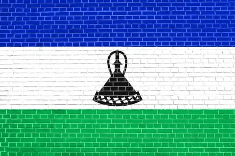 Flag of Lesotho on brick wall texture background Stock Illustration