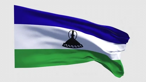 Flag of LESOTHO horizontal national waving in the wind on transparent backgr Stock Footage 335834322
