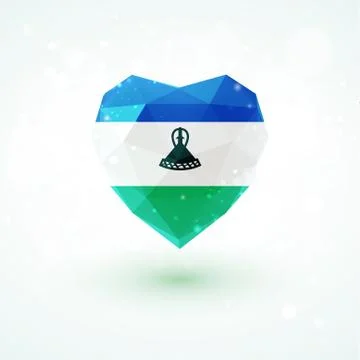 Flag of Lesotho in shape diamond glass heart. Triangulation style 库存插图
