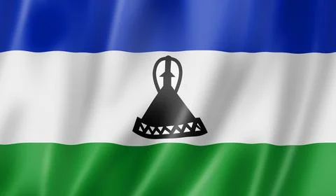 Flag of Lesotho waving with blue white and green stripes Stock Illustration