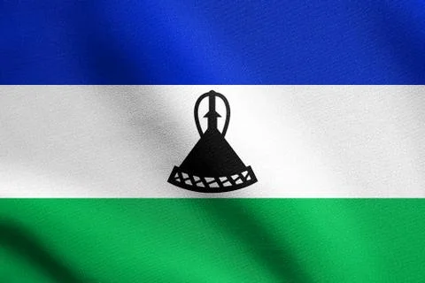 Flag of Lesotho waving with fabric texture Stock Illustration