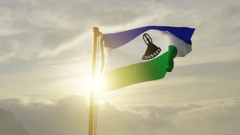 Flag of Lesotho Waving, Realistic Animation, 4K UHD 60 FPS Slow-Motion Video stock 129706066