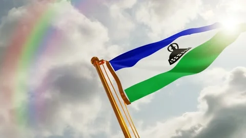 Flag of Lesotho Waving, Realistic Animation, 4K UHD 60 FPS Slow-Motion Video stock 134495494