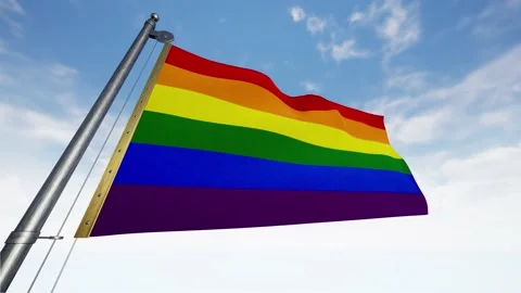 Flag LGBT On Flagpole Sky Cloud Background Looped Stock Footage 200838676
