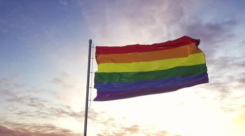 Flag of LGBT pride waving in the wind. 3d illustration Illustrazione stock