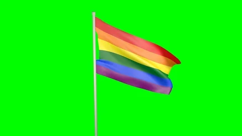 Flag with lgtb Colors. Green Screen. 3D render with alpha matte Stock Footage