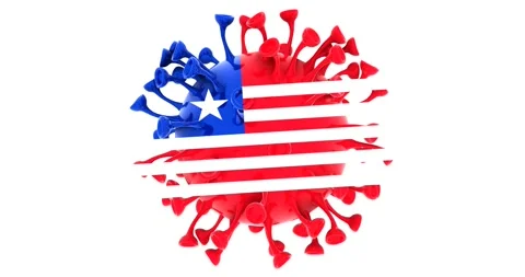 Flag of Liberia on Seamless looping 3D animation of the covid-19 Corona Virus Stock Footage 166463253