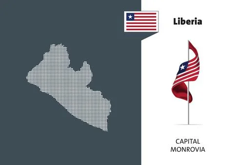 Flag of Liberia on white background. Dotted map of Liberia Stock Illustration