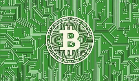 Flag of Libya and bitcoin, Integrated Circuit Board pattern. Bitcoin Stock Gr Stock Illustration