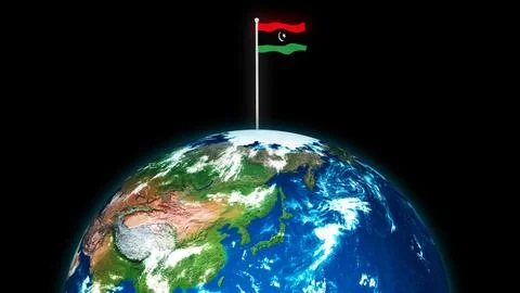 Flag of Libya flying flag on the earth Stock Illustration