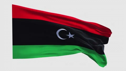 Flag of LIBYA horizontal national waving in the wind on transparent backgrou Stock Footage 335834525