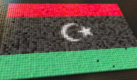 Flag of Libya made with plastic toy blocks, conceptual 3d rendering Stock Illustration