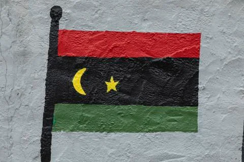 Flag of Libya, painted on a wall Stock Photos