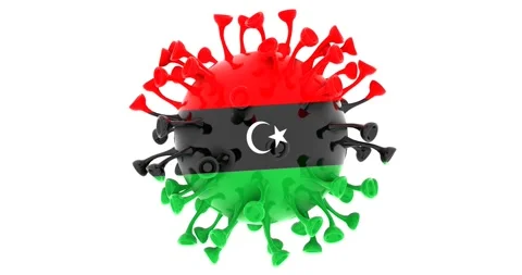 Flag of Libya on Seamless looping 3D animation of the covid-19 Corona Virus Stock Footage 166463332