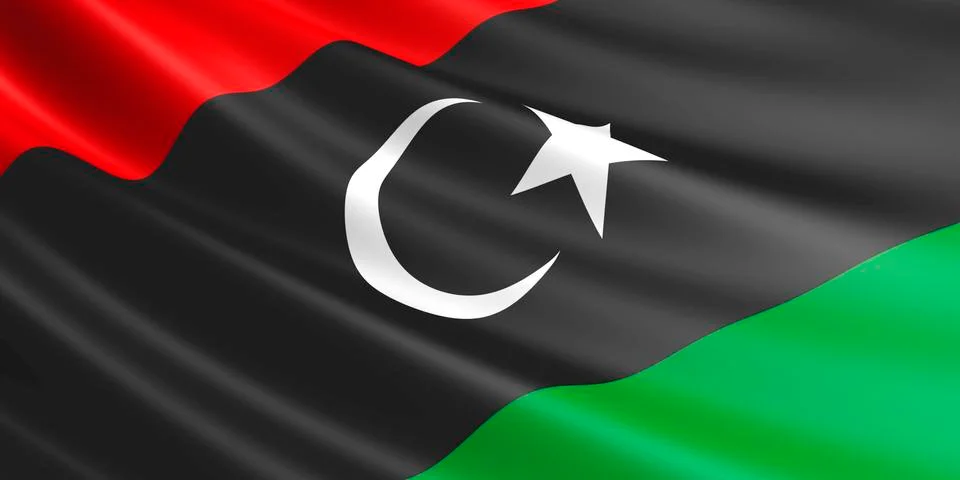 Flag of Libya waving in the wind. Stock Illustration