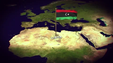 The Flag of Libya on the World Map, Libya map with flag 3d animation Stock Footage 306598670