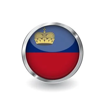 Flag of liechtenstein, button with metal frame and shadow. liechtenstein flag Stock Illustration