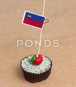 Flag of a Liechtenstein on cupcake Stock Photos