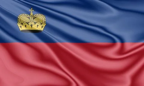 Flag of Liechtenstein fluttering in the wind in 3D illustration Stock Illustration
