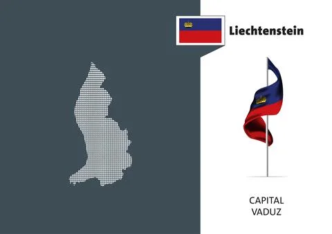 Flag of Liechtenstein on white background. Dotted map of Liechtenstein Stock Illustration