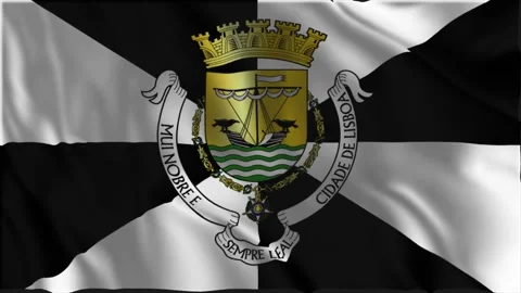 Flag of Lisbon waving slowly Stockbeeldmateriaal 341768385