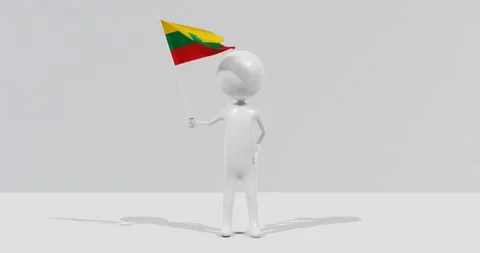 Flag of Lithuania. 3D Character holding and waving flag 4K UHD 60FPS Stock Footage 226379600