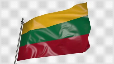 Flag of Lithuania on a flagpole. 3D animation with alpha channel Vídeo Stock 204953843