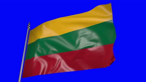 Flag of Lithuania on a flagpole. 3D animation on blue screen Video stock 204954720