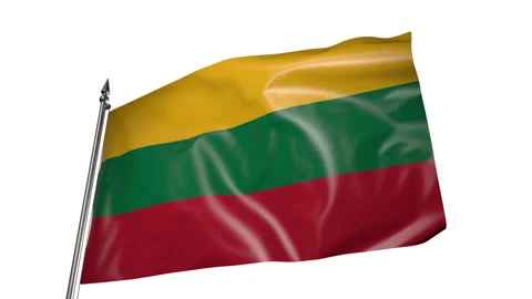 Flag of Lithuania on a flagpole. Animation 3D on a white background 库存影片 219747468